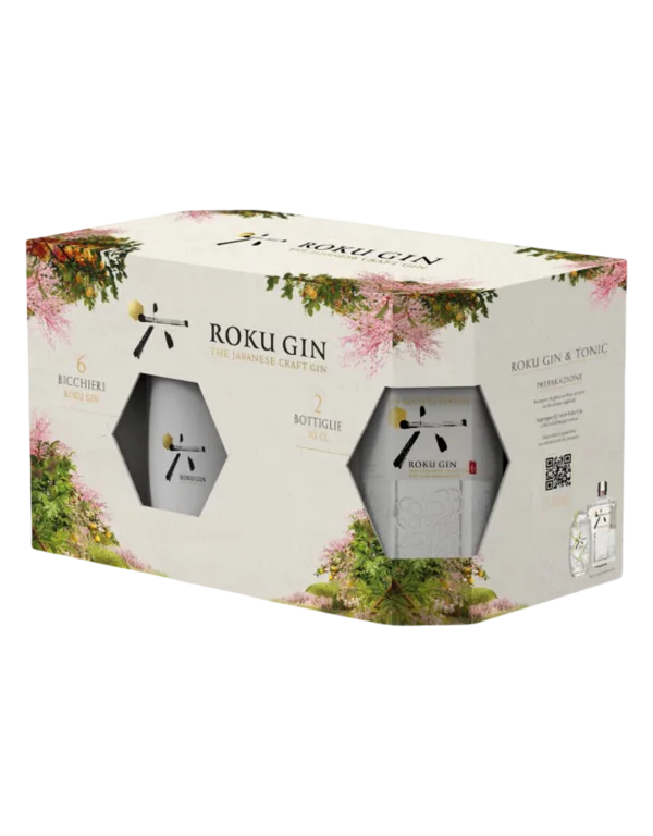 Roku Gin confezione da 2 bottiglie con 6 bicchieri Roku