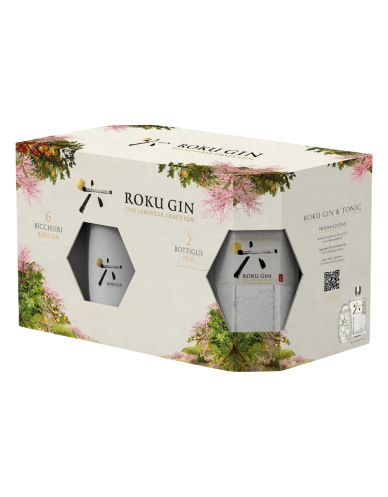 Roku Gin confezione da 2 bottiglie con 6 bicchieri Roku