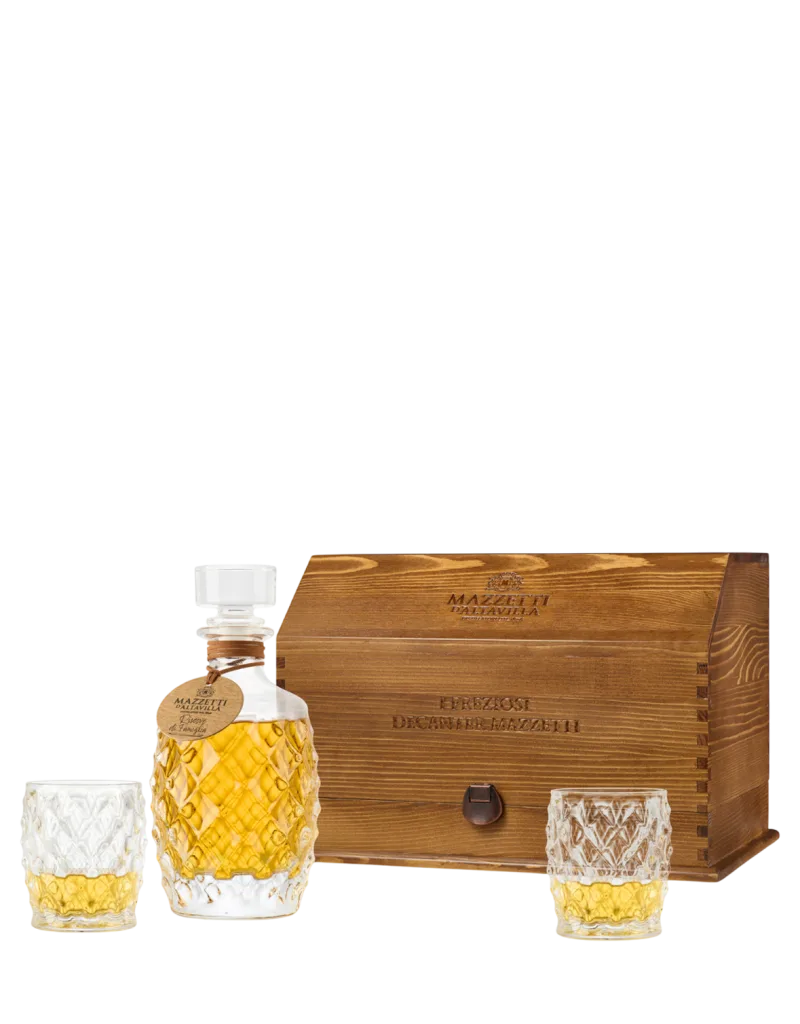 Decanter Gocce D'Autore con Grappa di Dolcetto Riserva 13 anni e 2 Bicchieri