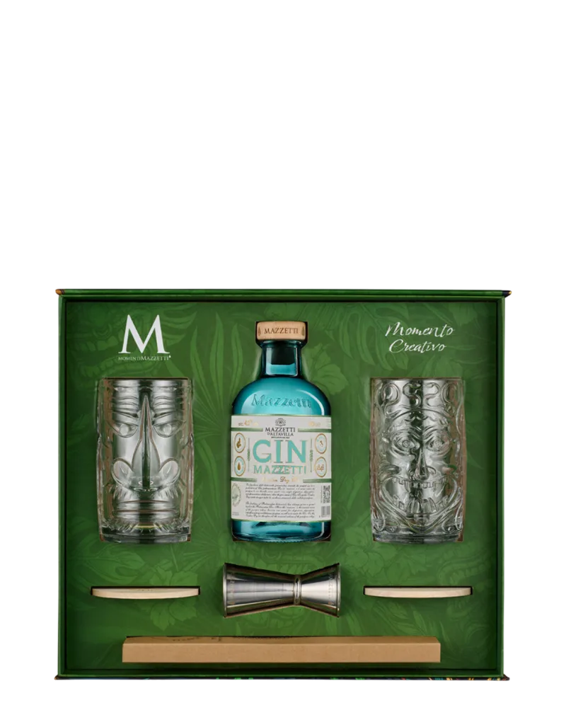Confezione Momento Creativo Gin con 2 Tumbler Tiki Jigger e set cannucce